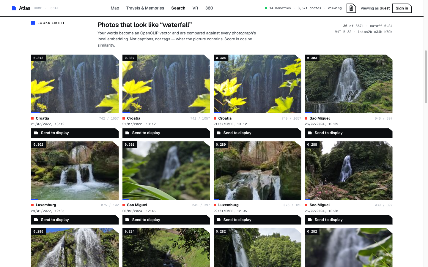 Local OpenCLIP waterfall matches