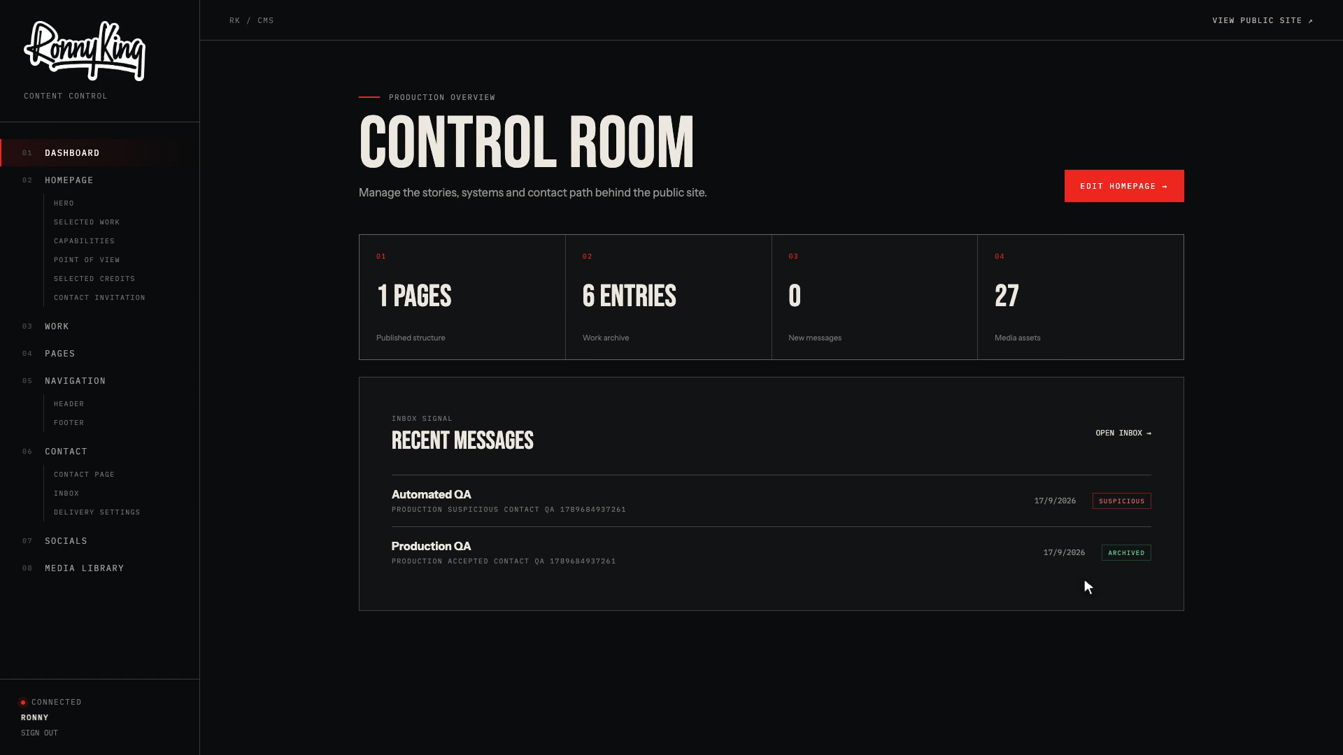 Ronny King production CMS control-room overview